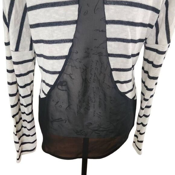 American Rag Women's Size Large Black White Striped Back Sheer Panel Top - Picture 2 of 7